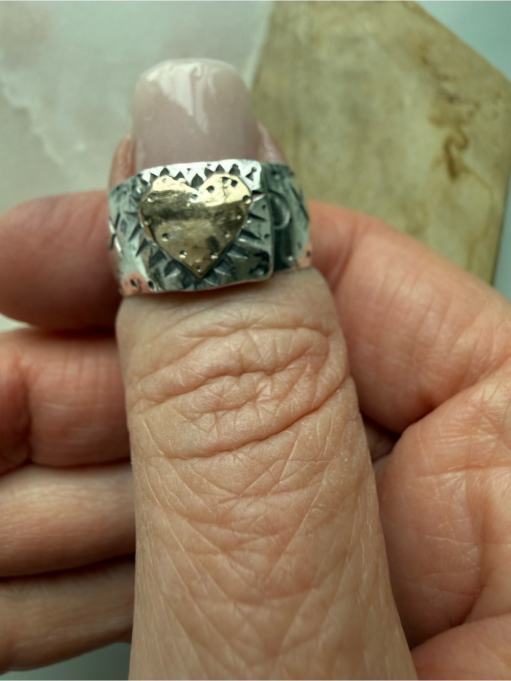 Margaret Sullivan Two-Tone Heart Ring - Gold & Sterling Silver - Size 7.5 - Picture 8 of 10